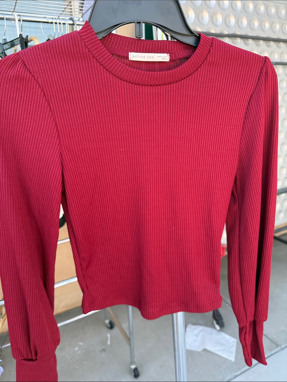 Active USA Ribbed Long Sleeve Top in Deep Wine